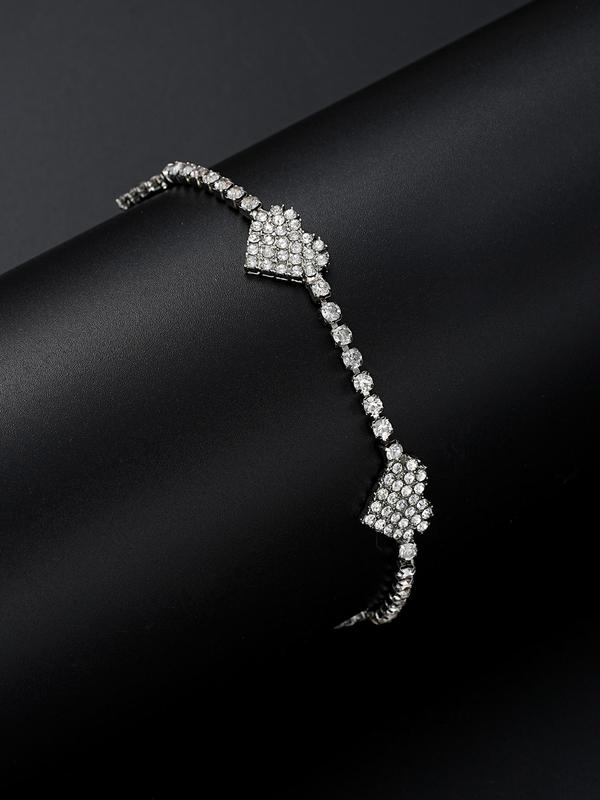 Women's Elegant Rhinestone Heart Design Anklet, 2024 New Style Exquisite Adjustable Anklet for Women & Girls, Fashionable Body Jewelry for Party, Daily Clothing Decor