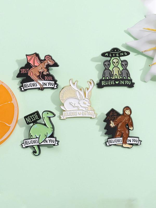 Cartoon Alien & Dinosaur Design Brooch Set, Cute Enamel Pin Suitable for Backpacks, Jeans, Scarves, Hats Decoration, Fashion Accessories for Men & Women