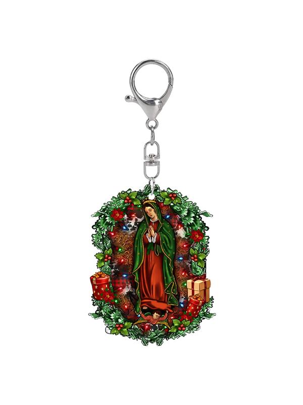 Virgin Mary Pattern Keychain, Cute Flower Print Keychain for Women & Men, Fashion Accessories for Daily Use, Trendy All-match & Exquisite Keychain for Birthday Gift