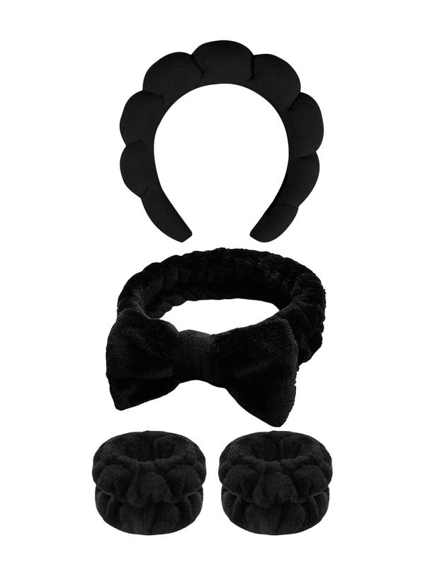 Bow Decor Hair Band & Hair Hoop & Wristband (4pcs set), Fashionable Hair Accessories for Women & Girls, Minimalist Headwear Suitable for Hair, Style Decor