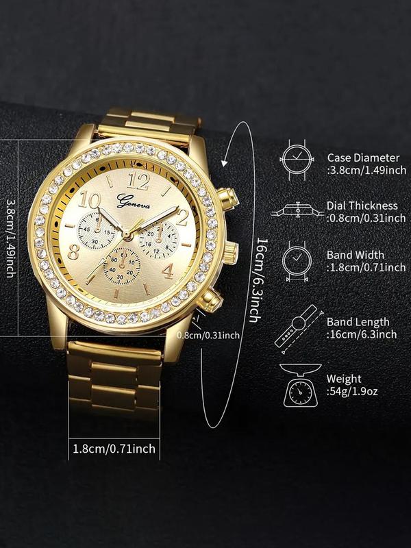 Women's Elegant Rhinestone Decorated Quartz Watch & Bracelet, Exquisite Trendy Wristwatch & Bracelet, Fashionable Watch Set As Gift for Women with Box