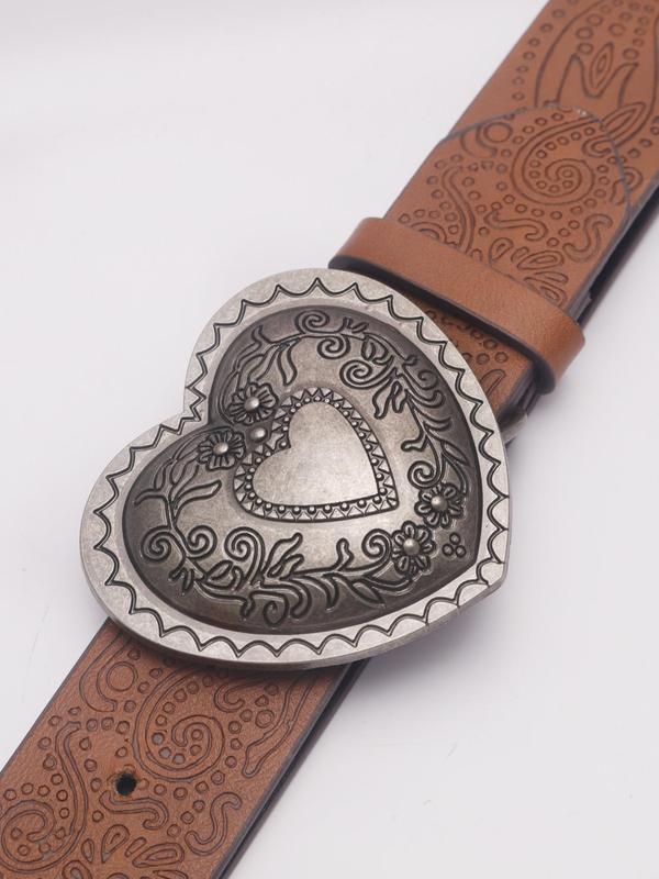 Fashionable Heart Shaped Pu Leather Belt, Western Style Bowknot Skull Buckle Decor Belt for Women, Casual Trendy Cowgirl Accessories for Daily Wear