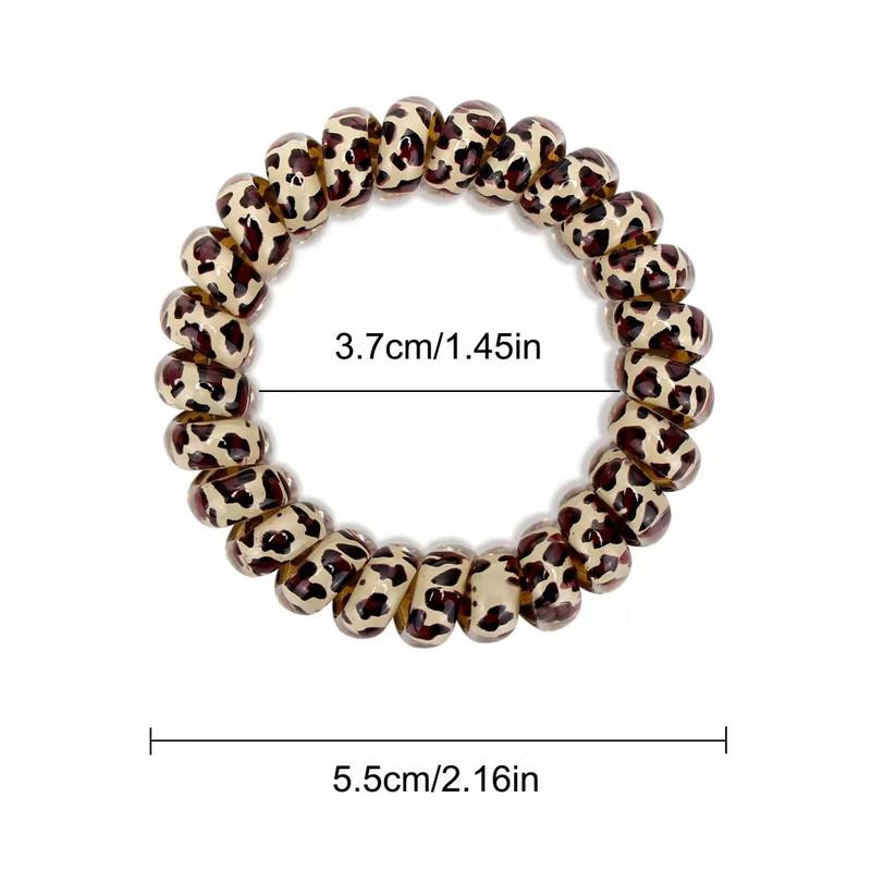 10 count Spiral Hair Ties For Thick Hair, Coil Elastics Hair Ties, Multicolor Medium Spiral Hair Ties, No Crease Hair Coils, Telephone Cord Plastic Hair Ties For Women And Girls (Leopard)