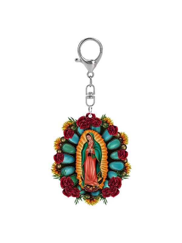 Virgin Mary Pattern Keychain, Cute Flower Print Keychain for Women & Men, Fashion Accessories for Daily Use, Trendy All-match & Exquisite Keychain for Birthday Gift