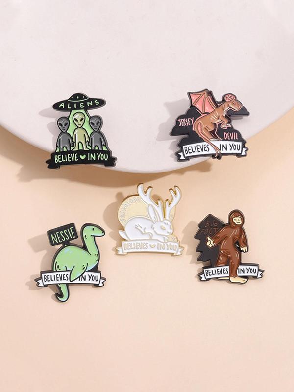 Cartoon Alien & Dinosaur Design Brooch Set, Cute Enamel Pin Suitable for Backpacks, Jeans, Scarves, Hats Decoration, Fashion Accessories for Men & Women