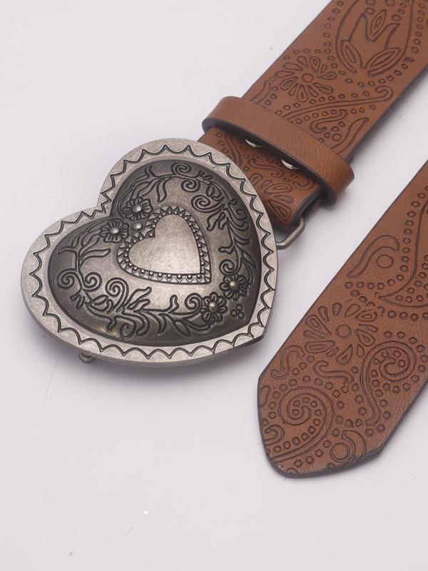 Fashionable Heart Shaped Pu Leather Belt, Western Style Bowknot Skull Buckle Decor Belt for Women, Casual Trendy Cowgirl Accessories for Daily Wear