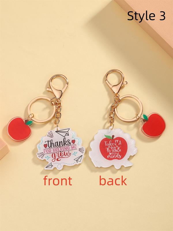 Cute Teacher Themed Keychain, Letters & Apple Design Acrylic Keychain for Car Keys & Bag Decor, Trendy All-match & Exquisite Accessories for Birthday Gift