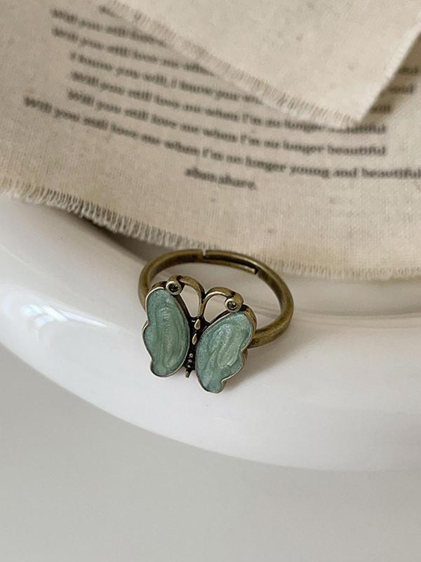 Vintage Butterfly & Flower Design Ring, Adjustable Ring, Fashion Jewelry Accessories for Women & Girls, Trendy All-match & Exquisite Jewelry for Birthday Gift