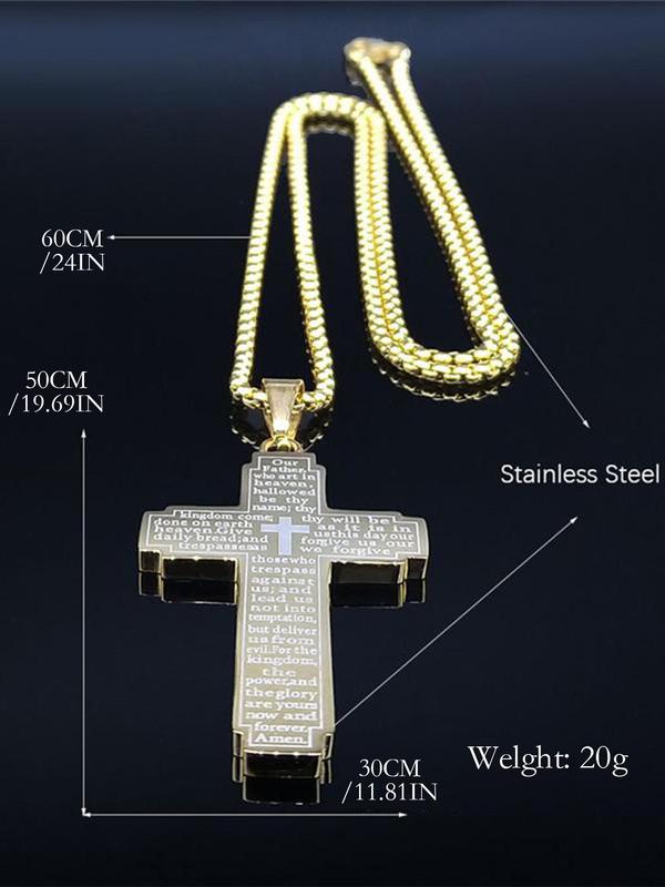 Punk Style Cross & Letter Decor Pendant Necklace, Stainless Steel Jewelry For Party, Daily Clothing Decor For Both Men & Women