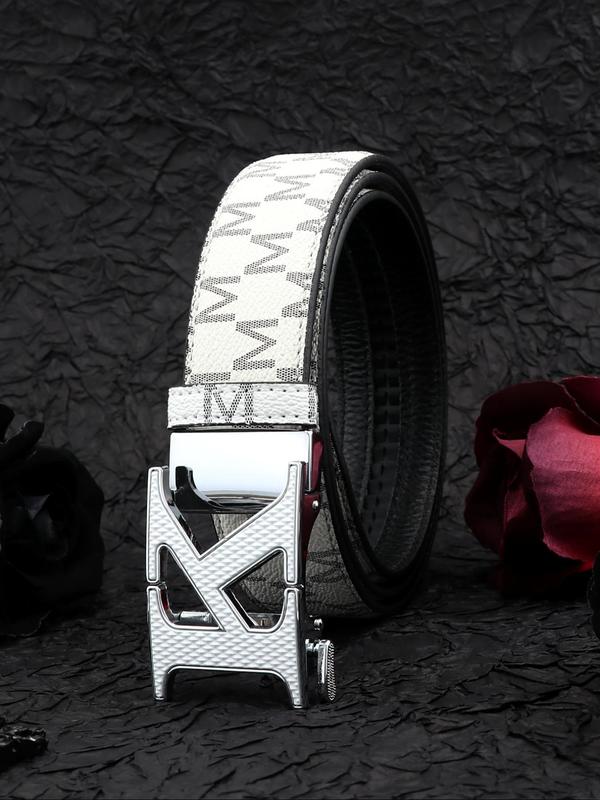 Men's Business Fashion Letter Design Belt, 2024 New Style Casual Automatic Buckle Belt for Outfit Matching, Trendy All-match & Exquisite Belt for Birthday Gift