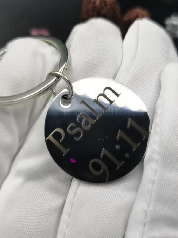 Bible Verse Pattern Keychain, Stainless Steel Keychain for Men, Religious Faith Gift for Men, Prayer Christian Keychain, Round Shaped Keychain