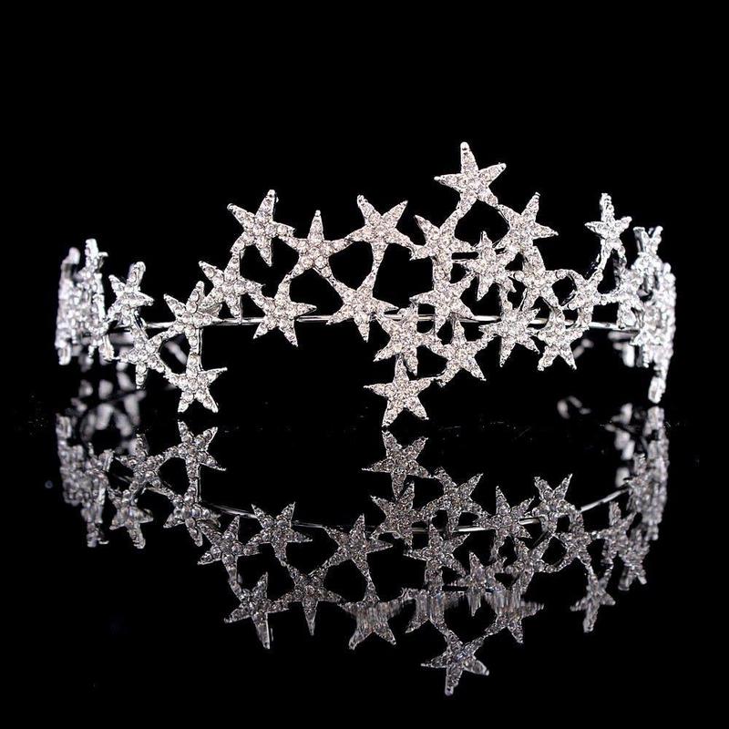 Crystal Star Tiara Crown Wedding Bridal Rhinestones Crown Headband Bride Headdress Headpiece Women Girl Hair Jewelry Accessories