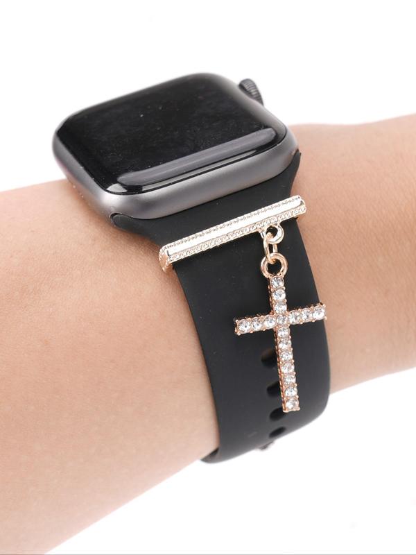 Rhinestone Decorated Cross Watch Band Charm, Fashionable Watch Band Decor for Women & Girls, Trendy All-match & Exquisite Watch Accessories for Birthday Gift