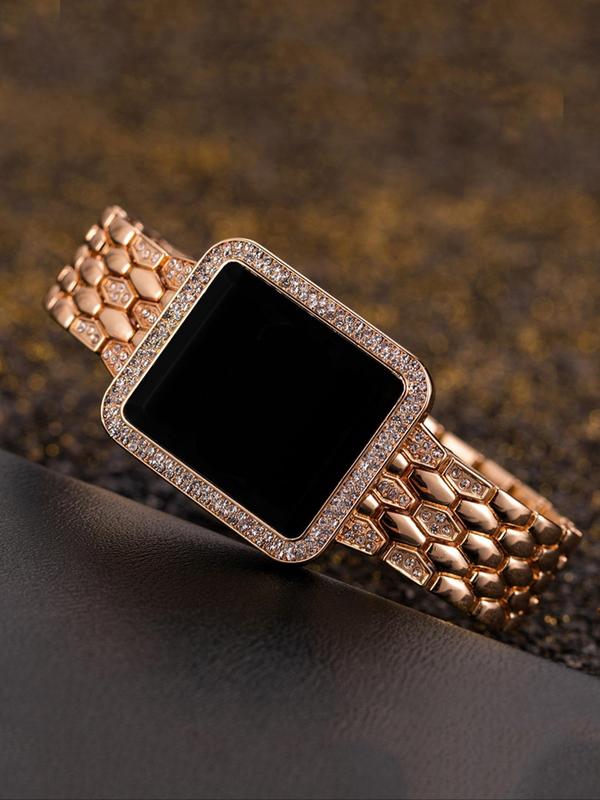 Women's Elegant Rhinestone Decor Digital Watch, Fashion Square Dial Digital Watch for Women & Girls, Trendy All-match & Exquisite Watch for Birthday Gift