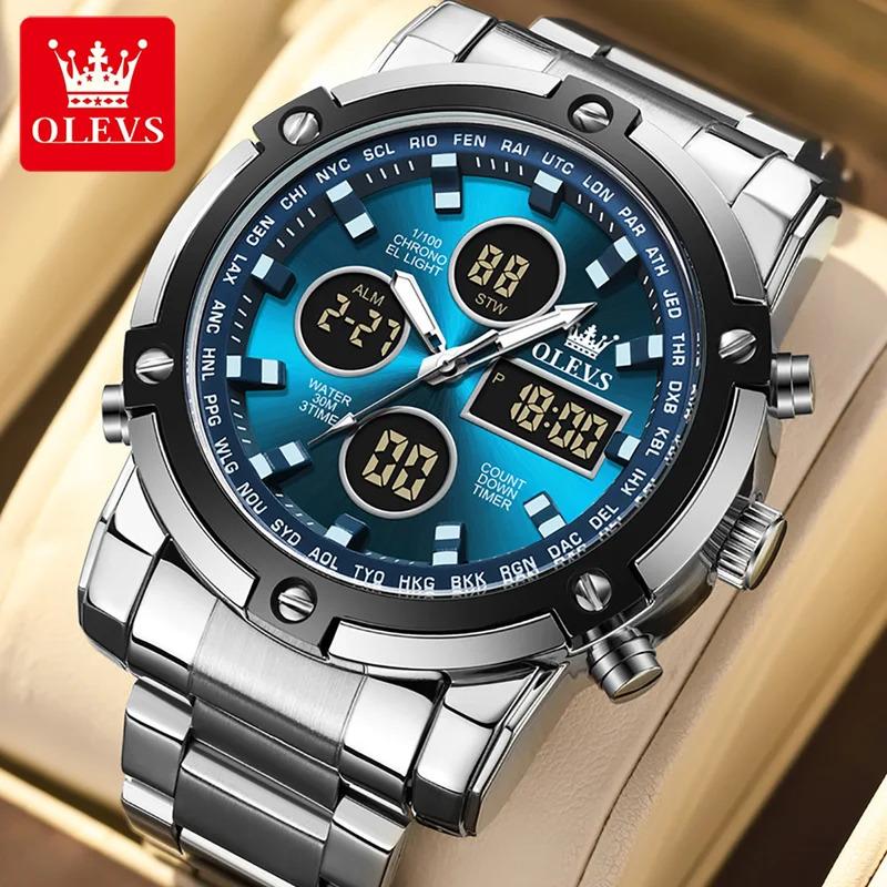 OLEVS Original Brand Men's Watches Waterproof Trendy Electronic Watch Multifunctional LED Luminous Fashion Stainless Steel