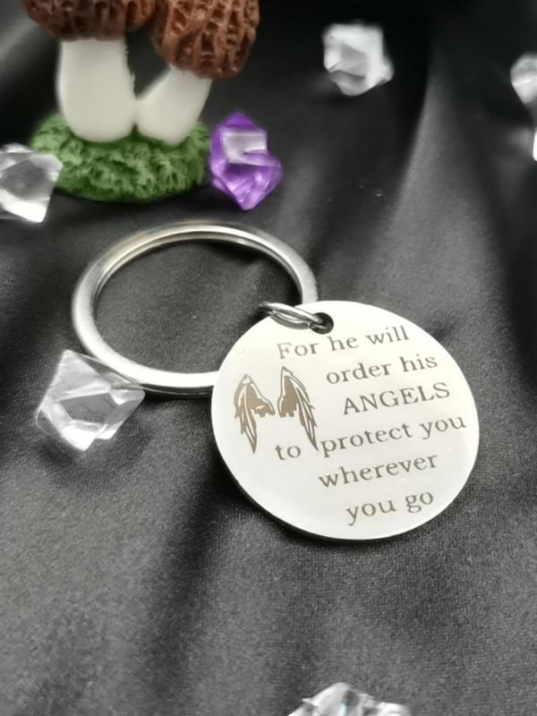 Bible Verse Pattern Keychain, Stainless Steel Keychain for Men, Religious Faith Gift for Men, Prayer Christian Keychain, Round Shaped Keychain