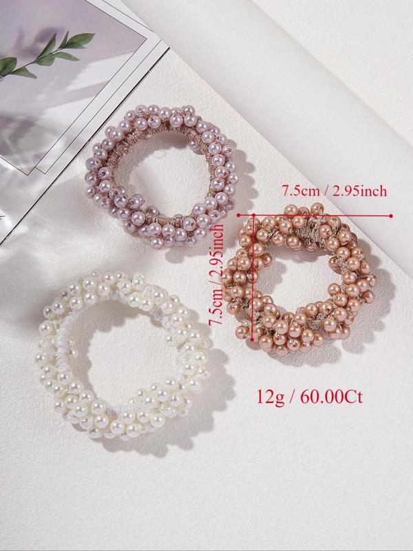 Cute Faux Pearl Decorated Hair Scrunchie, 3pcs set Elegant High Stretch Hair Ties for Women and Girls, Minimalist Headwear for Thick Hair, Sweet Fashion Accessories