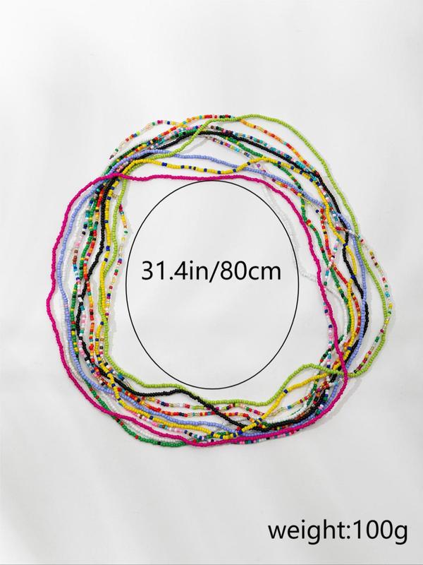 Colorful Beaded Elastic Waist Beads Chain for Crop Top, 10pcs set Summer 2024 Random Color All-match Body Jewelry, Cool Female Accessories for Beach Essentials for Party Vacation