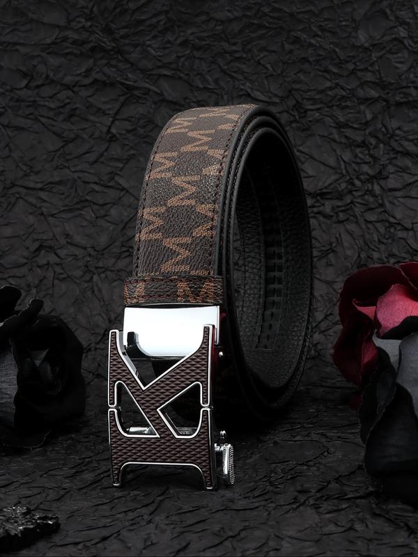 Men's Business Fashion Letter Design Belt, 2024 New Style Casual Automatic Buckle Belt for Outfit Matching, Trendy All-match & Exquisite Belt for Birthday Gift