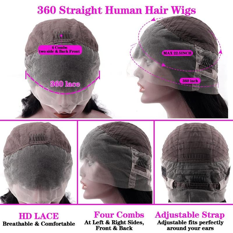 Bling Hair 360 Lace Frontal Wig Brazilian Straight Transparent Lace Front Human Hair Wigs For Black Women Pre Plucked Human Hair Wig 180density