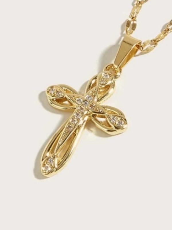 Summer Rhinestone Cross Pendant Necklace for Women, Fashion Jewelry for Girl, Trendy All-match & Exquisite Jewelry for Birthday Gift