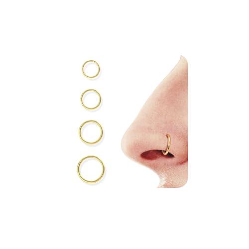 BodyBonita Hinged Nose Rings Hoops 4 Counts 20G 316L Surgical Steel Seamless Septum Rings Lip Helix Cartilage Conch Rook Daith Lobe Cartilage Tragus Piercing Jewelry Black Silver Gold Nose Rings Cilcker Body Piercing for Women Men 7mm 8mm 9mm 10mm