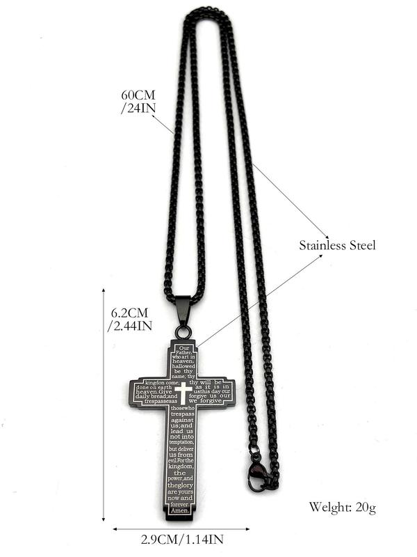 Punk Style Cross & Letter Decor Pendant Necklace, Stainless Steel Jewelry For Party, Daily Clothing Decor For Both Men & Women