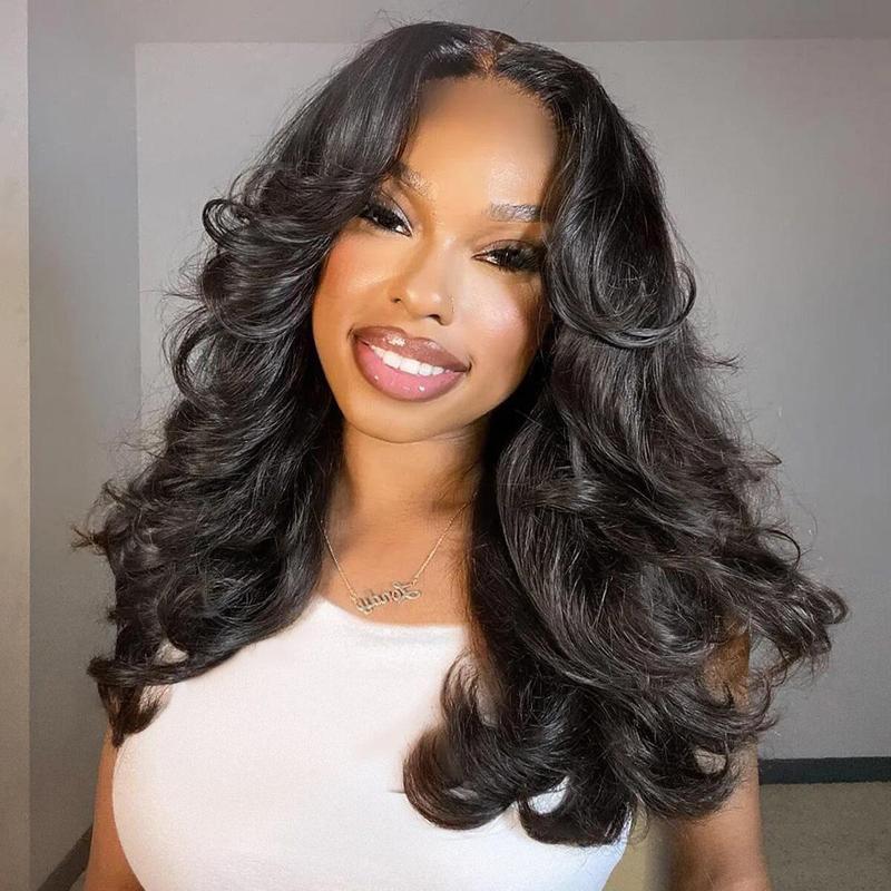 Mscoco Human Hair Face-Framing Curtain Bangs Body Wave Wig  6×5 Ready To Go Glueless Hd Lace Wig With Layers