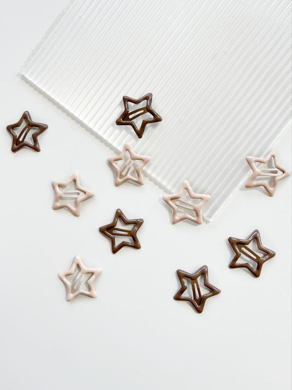 10pcs Cute Star Design Hair Clips, Casual Plain Color Snap Button Bangs Hair Clips, Fashion Hair Accessories For Women & Girls