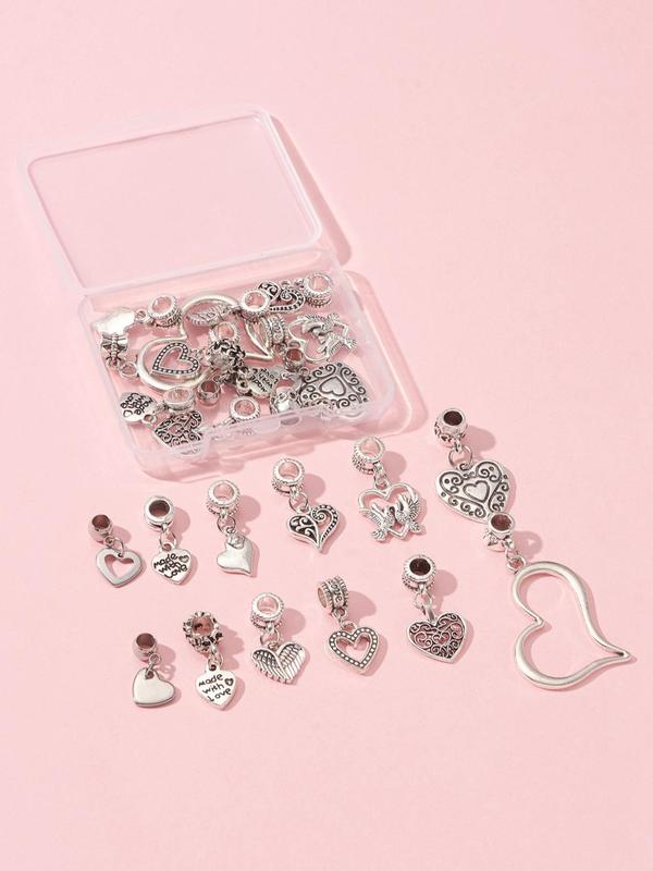 Heart Shaped Alloy Charms Set, Vintage Style Alloy European Dangle Charms, Large Hole Pendants Kit, Fashion Accessories for Jewelry Making