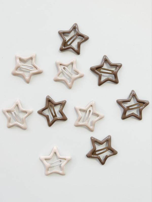 10pcs Cute Star Design Hair Clips, Casual Plain Color Snap Button Bangs Hair Clips, Fashion Hair Accessories For Women & Girls