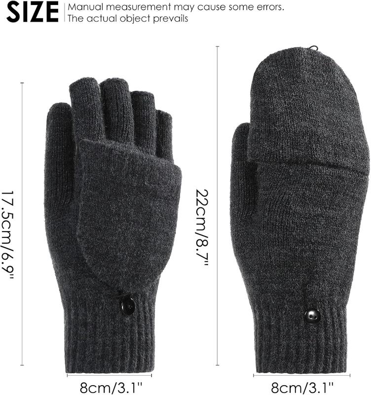 Winter Fingerless Gloves for Men Women, Convertible Warm Half Finger Mitten Gloves Flip Top, Knitted Clamshell Gloves