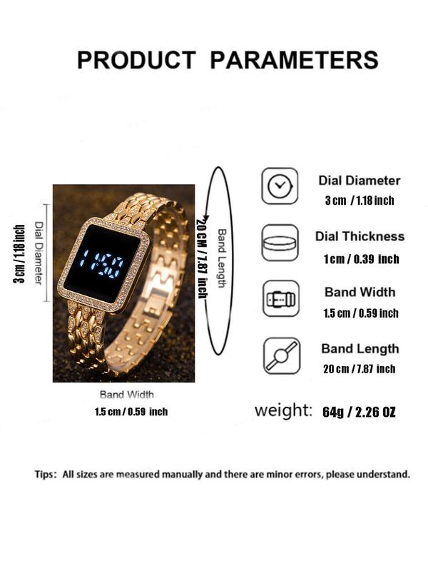 Women's Elegant Rhinestone Decor Digital Watch, Fashion Square Dial Digital Watch for Women & Girls, Trendy All-match & Exquisite Watch for Birthday Gift