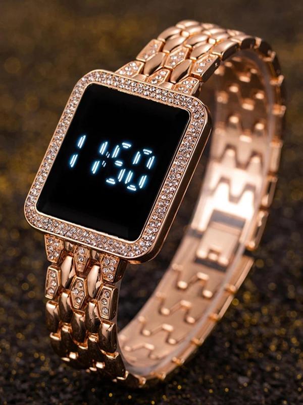 Women's Elegant Rhinestone Decor Digital Watch, Fashion Square Dial Digital Watch for Women & Girls, Trendy All-match & Exquisite Watch for Birthday Gift