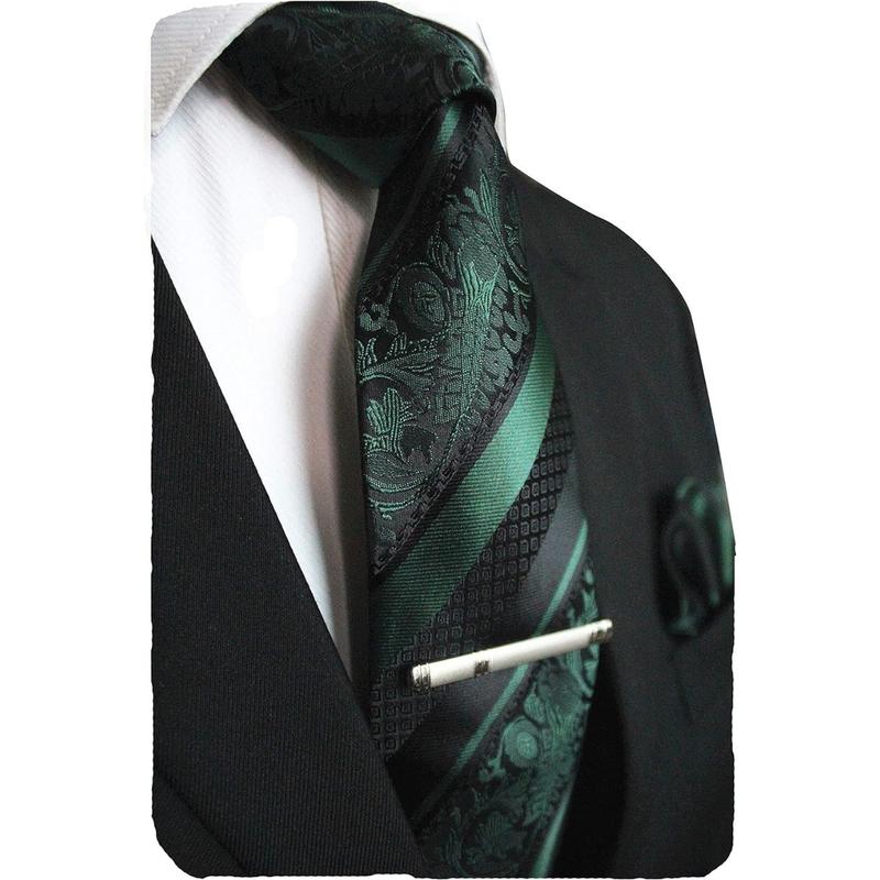 Mens Floral Necktie and Pocket Square Tie Clip Sets for Men