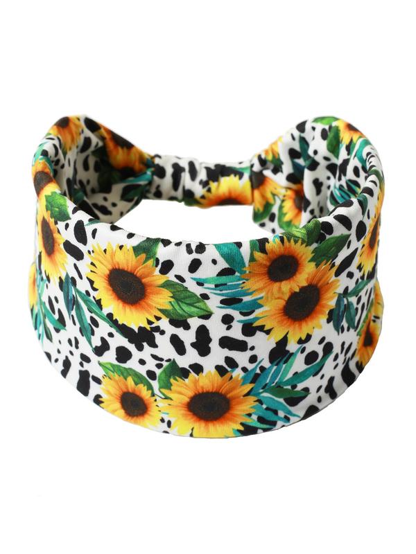 Women's Sunflower Print Twist Sports Tennis Hair Band, Summer Outfits, Pickleball Elastic Wide Band Hair Band, Sports Clothes Accessories, Sweat Absorbing Hair Band for Women, Fall Outfits, Fallfreshness