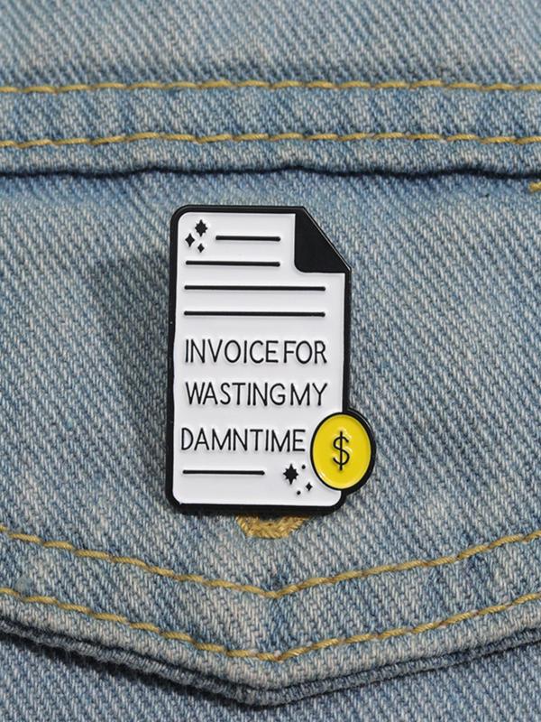 Creative Invoice Shaped Brooch, Fashionable Letter Design Brooch for Women & Men, Enamel Pin Suitable for Backpacks, Jeans, Scarves, Hats Decoration