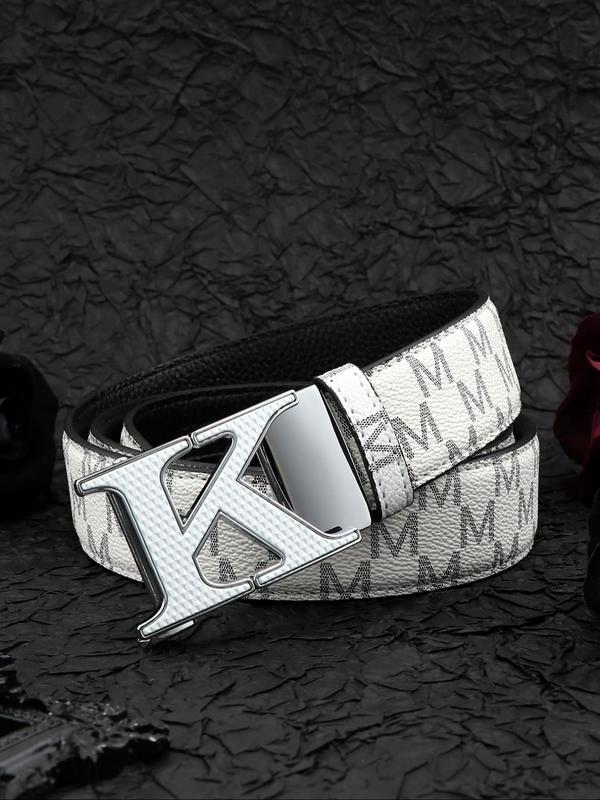 Men's Business Fashion Letter Design Belt, 2024 New Style Casual Automatic Buckle Belt for Outfit Matching, Trendy All-match & Exquisite Belt for Birthday Gift