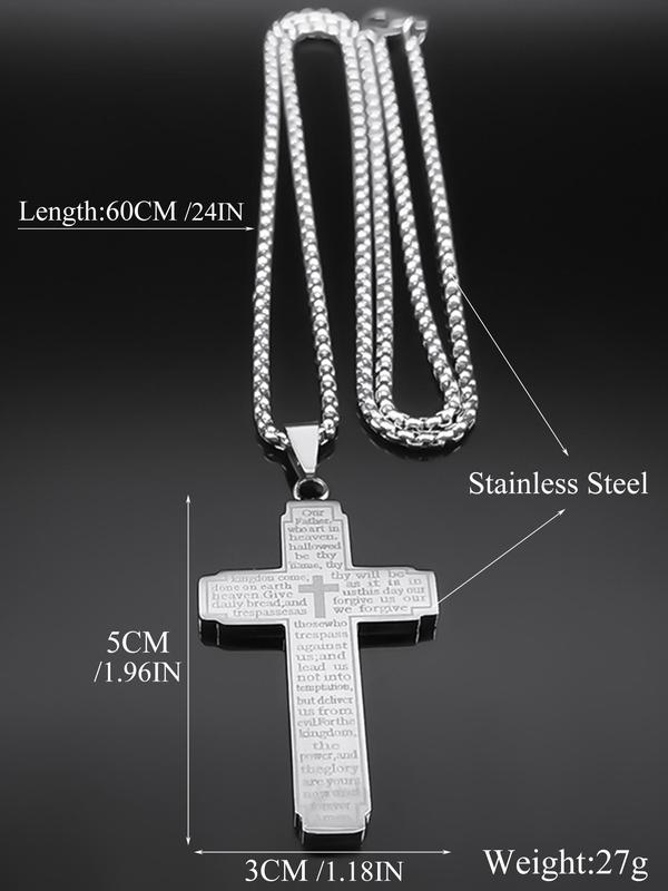 Punk Style Cross & Letter Decor Pendant Necklace, Stainless Steel Jewelry For Party, Daily Clothing Decor For Both Men & Women