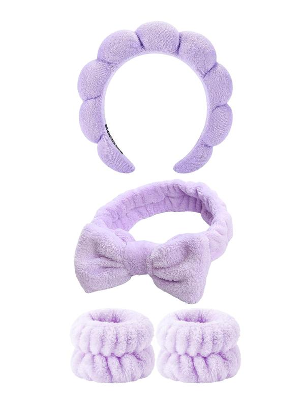 Bow Decor Hair Band & Hair Hoop & Wristband (4pcs set), Fashionable Hair Accessories for Women & Girls, Minimalist Headwear Suitable for Hair, Style Decor