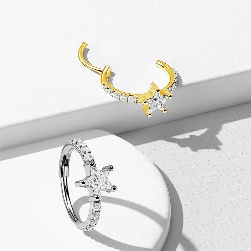 Oufer 20G Star CZ Nose Hoop Ring Helix Earring