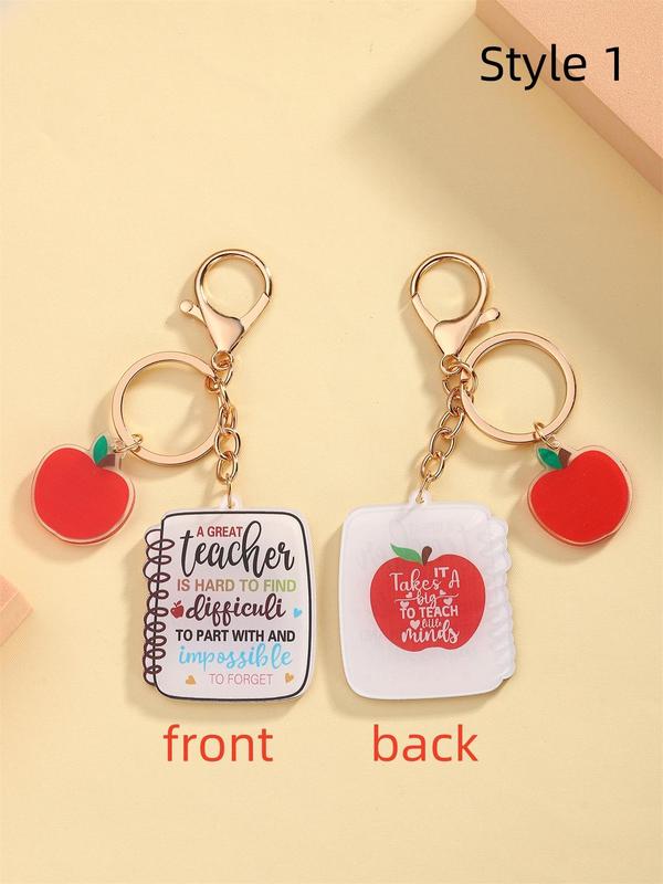 Cute Teacher Themed Keychain, Letters & Apple Design Acrylic Keychain for Car Keys & Bag Decor, Trendy All-match & Exquisite Accessories for Birthday Gift