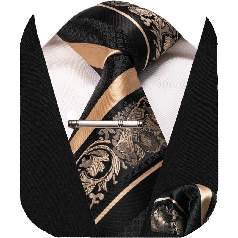 Mens Floral Necktie and Pocket Square Tie Clip Sets for Men