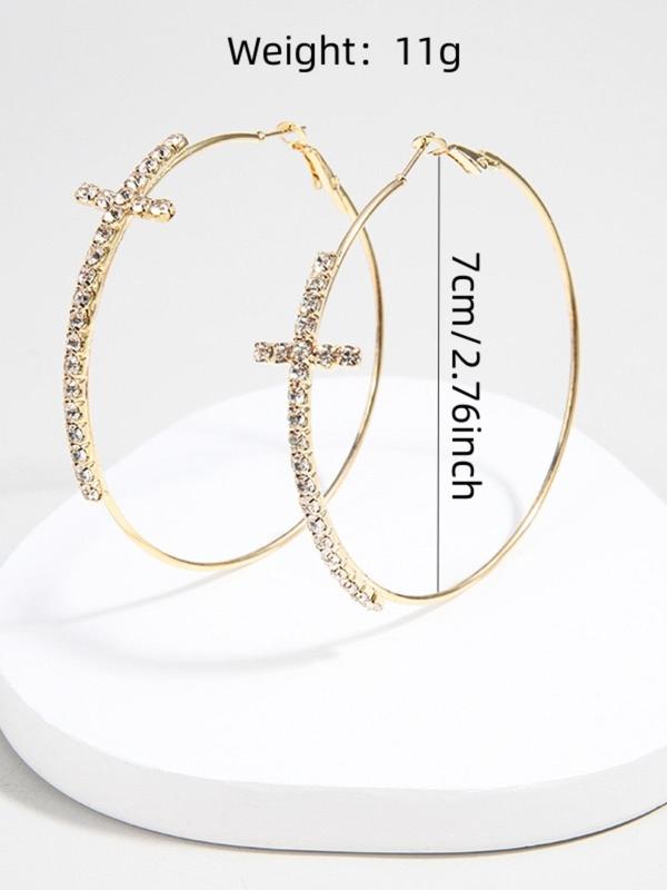 1 Pair Minimalist Shiny Rhinestone Decor Criss Cross Design Hoop Earrings, Rhinestone Decor Ear Hoop, Fashion Jewelry Gift For Women