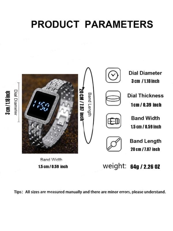 Women's Elegant Rhinestone Decor Digital Watch, Fashion Square Dial Digital Watch for Women & Girls, Trendy All-match & Exquisite Watch for Birthday Gift