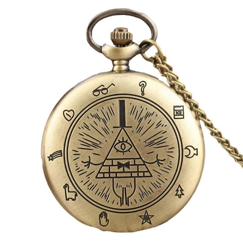 Eye of Providence Weird Town Triangle Devil Quartz Pocket Watch Gravity Bill Cipher Fall Time Gem Necklace Pendant Clock Gifts