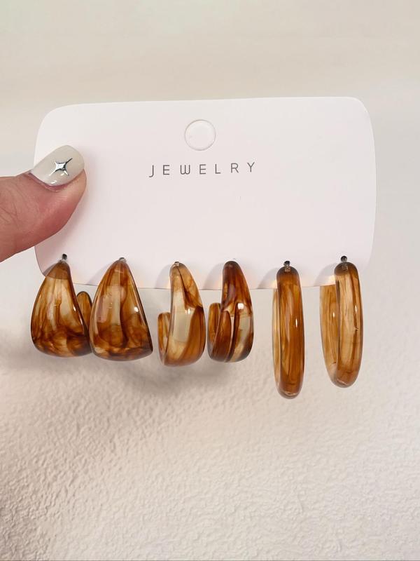 Boho Style Resin Hoop Earrings (3 Pairs), Fashionable Jewelry for Women for Party, Daily Clothing Decor, Trendy All-match & Exquisite Jewelry for Birthday Gift