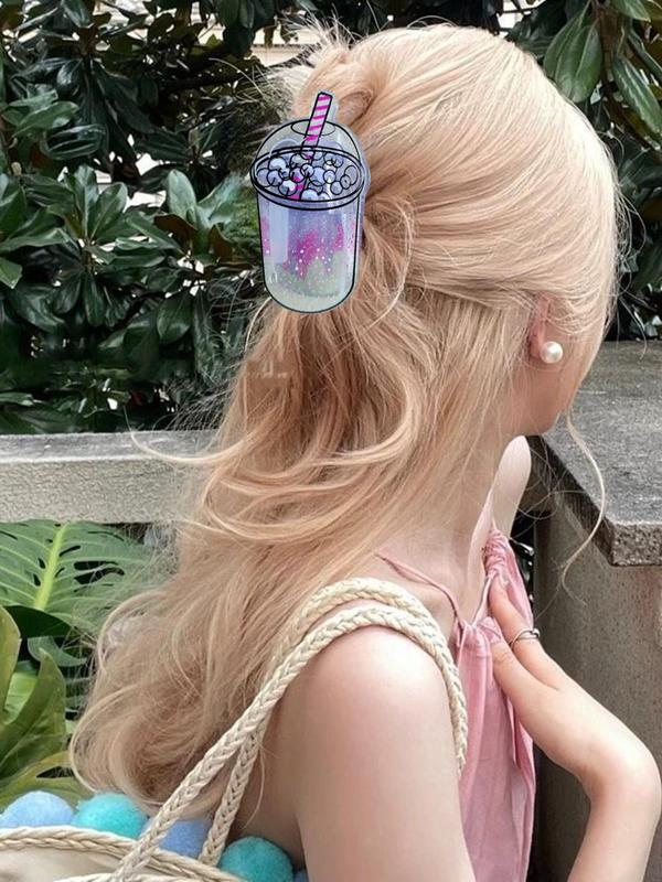 Cute Cartoon Drink Design Hair Claws, Fashionable Hair Accessories for Women & Girls, Minimalist Headwear Suitable for Thick Hair