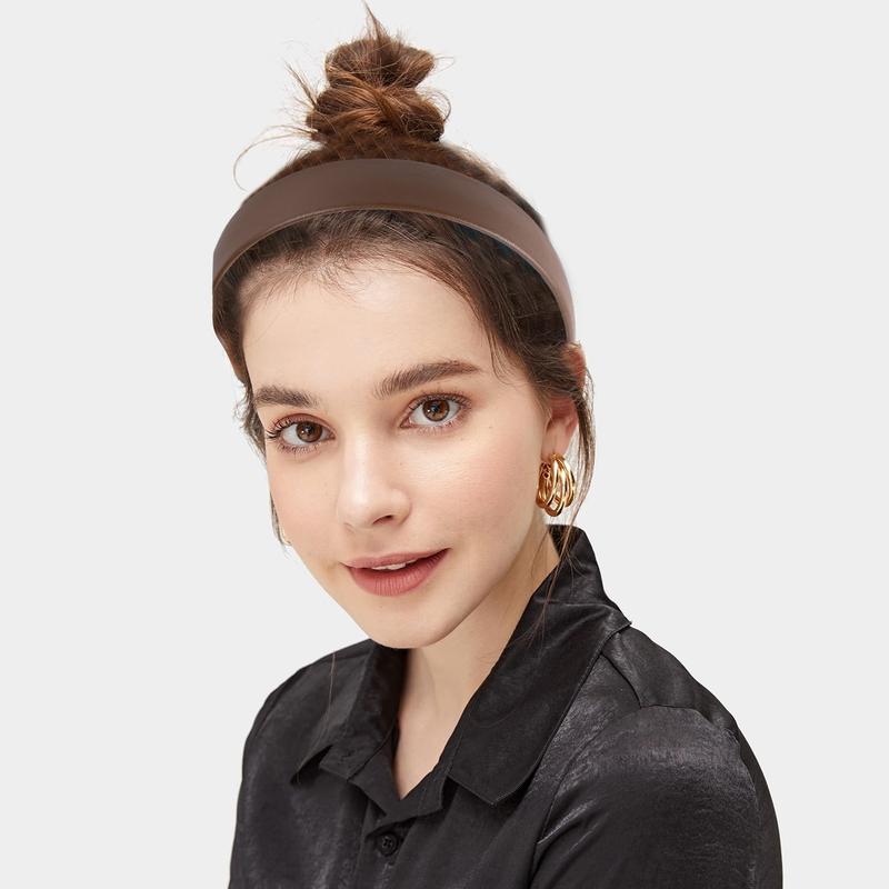 1 Inch PU Leather Headband, Wide Padded Hairband Fashion Hair Bands Cute Womens Headbands Holiday DIY Hair Accessories (Brown)