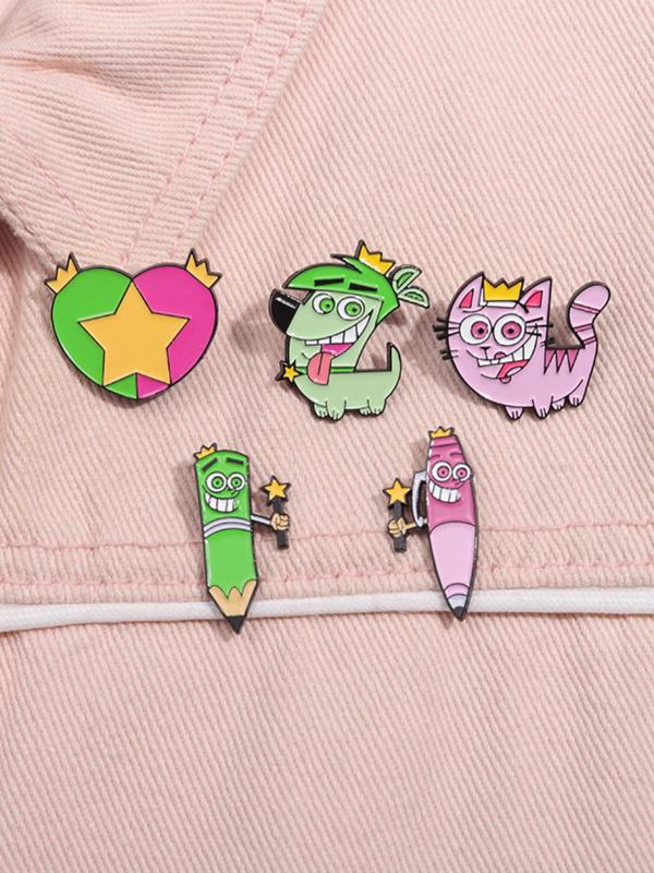 Cute Cartoon Design Brooch, 5 Counts Alloy Badge for Daily Clothing Decor, Trendy All-match & Exquisite Brooches for Birthday Gift